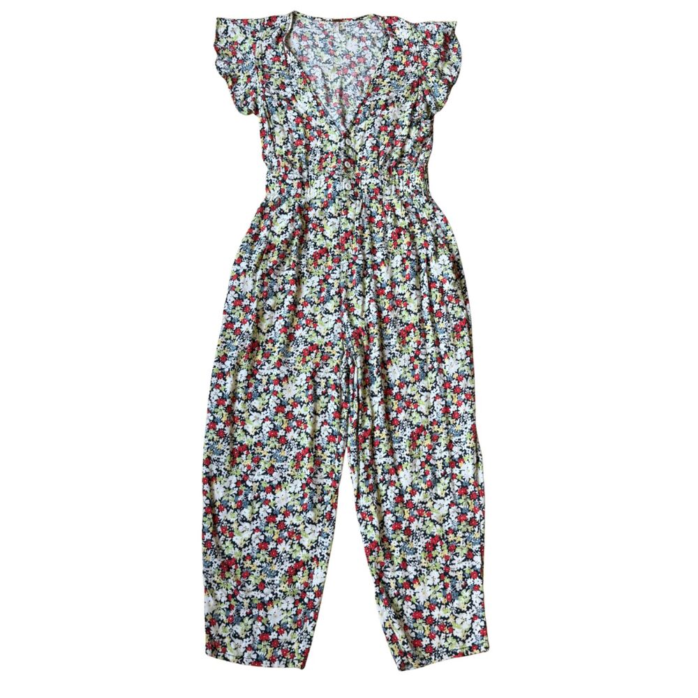 Free People Revolve Ruffle Your Feathers Printed One Piece Navy Jumpsuit XS